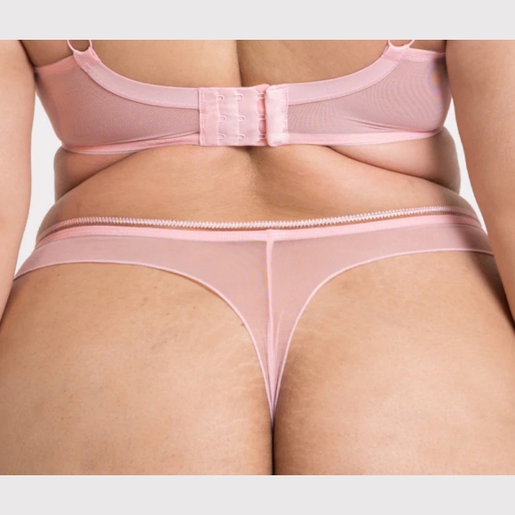 NEW Pink Mesh Bra & Panty Set By Curvy Kate Sz 38DDD/G & XL Sheer Baby Pink - Picture 7 of 8